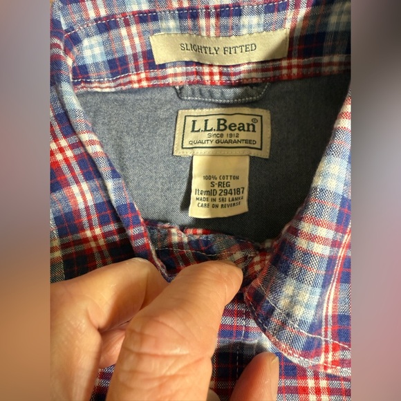 L.L. BEAN Men's red and blue plaid button down shirt size S - Picture 4 of 12